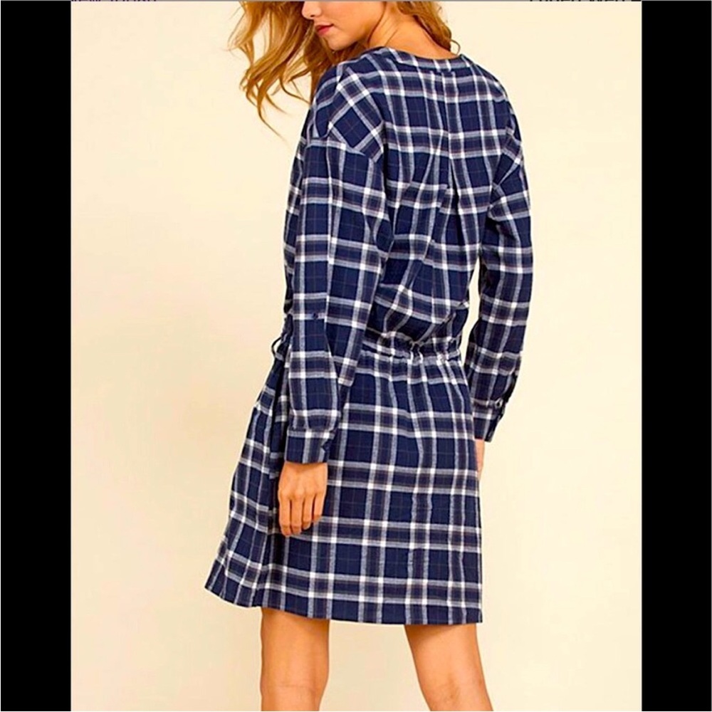 Annabelle navy white gray flannel plaid pocket shirt dress size Large - Picture 10 of 10